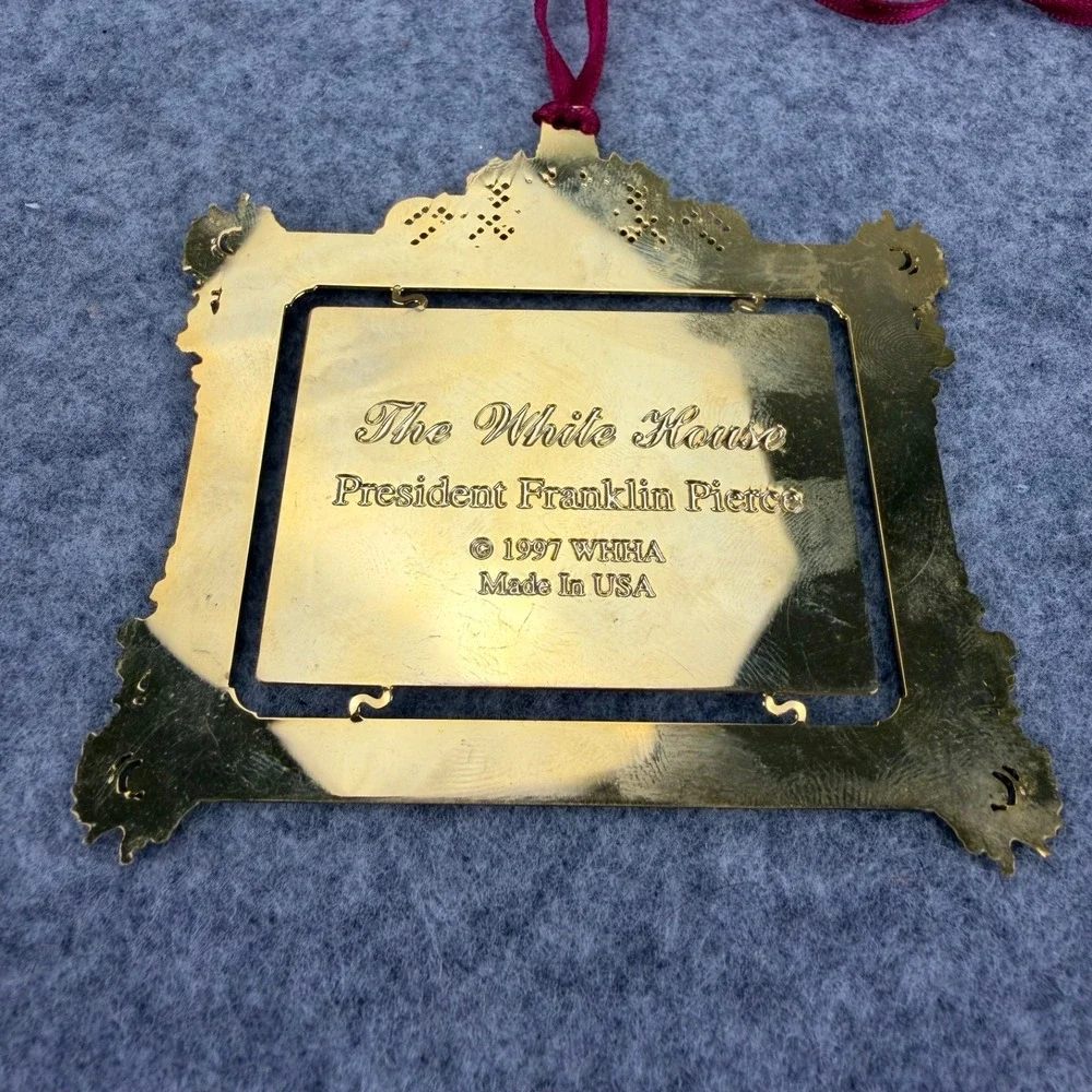 1997 White House Christmas Ornament President Franklin Pierce Gold Tone WHHA